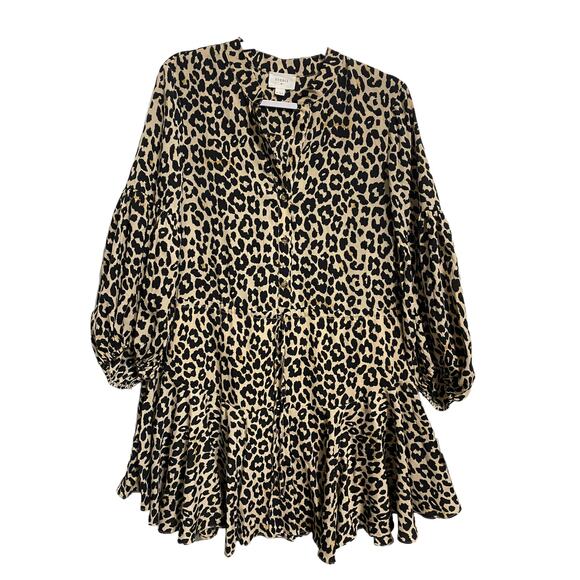 Everly Tiered Babydoll Dress Size Medium Animal Print Long Sleeve - Picture 1 of 6